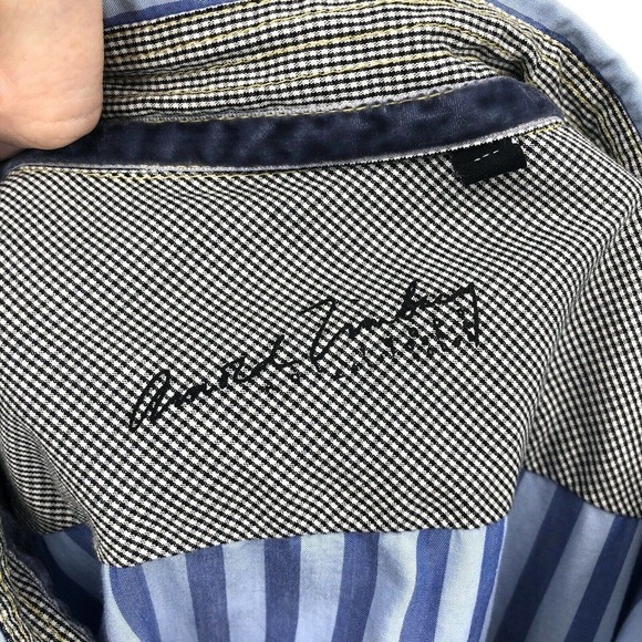 Arnold Zimberg Hollywood Men's Button Up Shirt Blue Striped Size M Flip Cuff - Picture 9 of 12